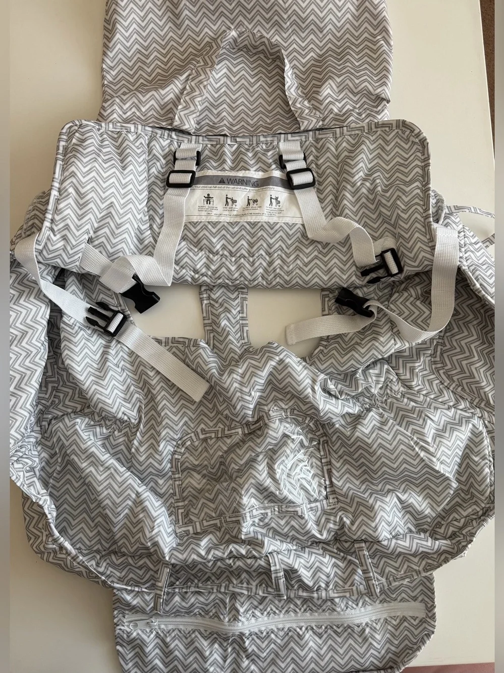 Baby Shopping Cart Cover-Gray Chevron folds into a tote bag, machine washable